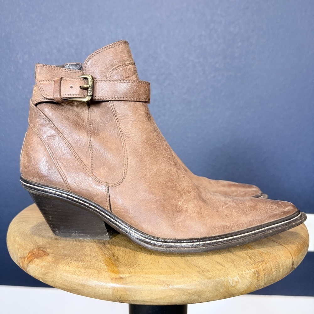 Donald J. Pliner Brown Leather Ankle Boots with Buckle | Size 6.5 - Picture 4 of 10
